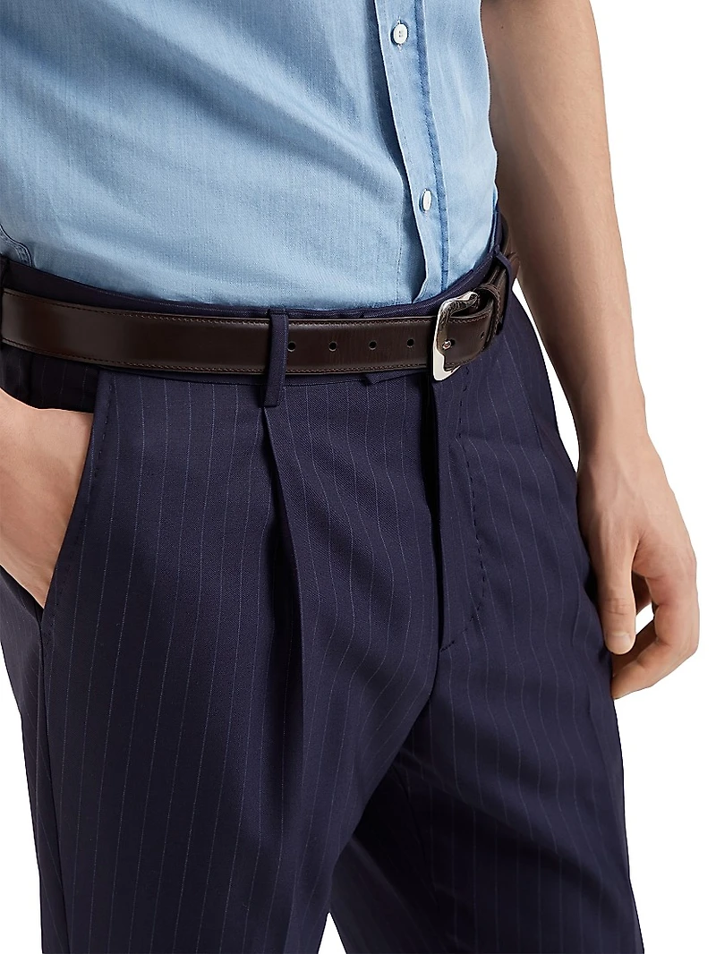 Virgin Wool Chalk Stripe Batavia Leisure Fit Trousers With Pleat