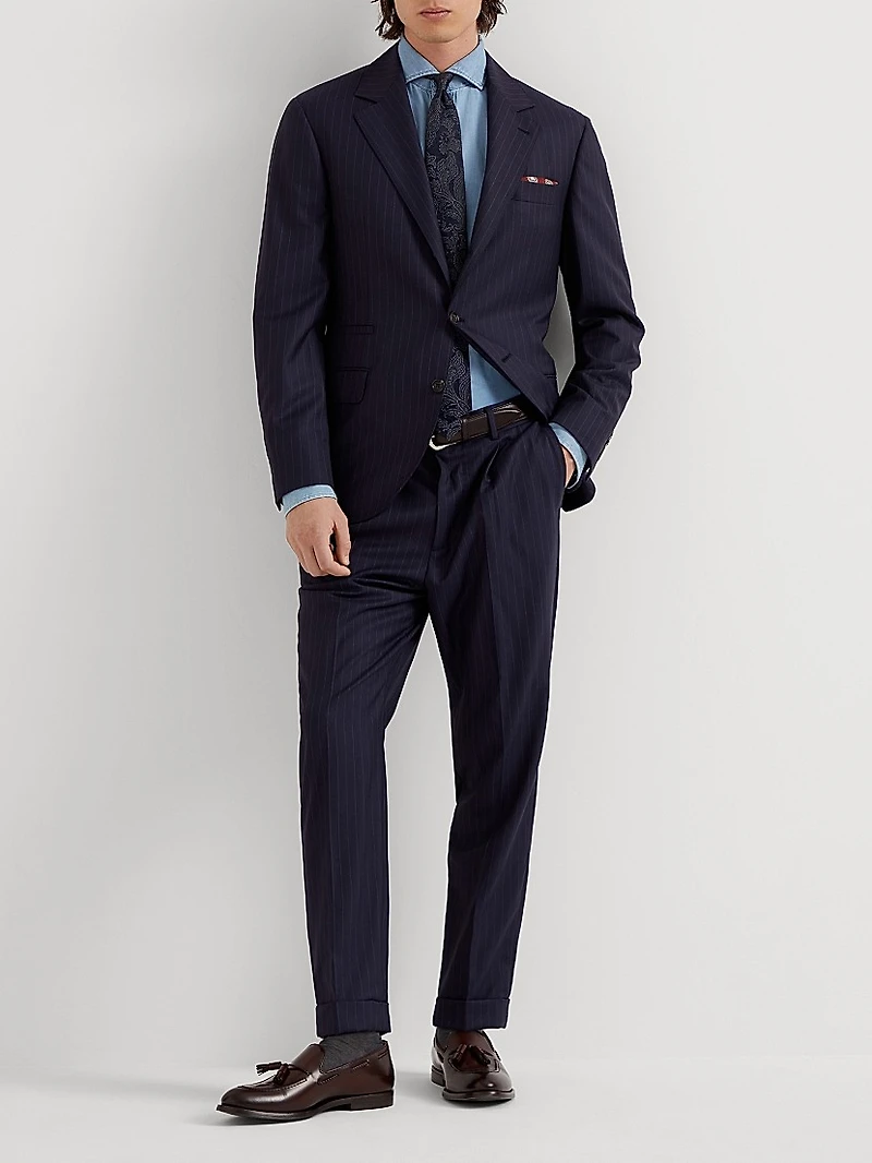 Virgin Wool Chalk Stripe Batavia Leisure Fit Trousers With Pleat