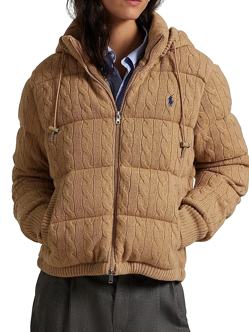Cable-Knit Hooded Down Coat