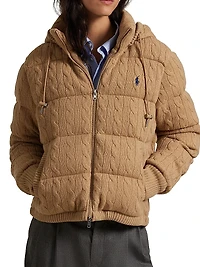 Cable-Knit Hooded Down Coat