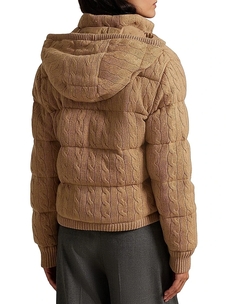 Cable-Knit Hooded Down Coat