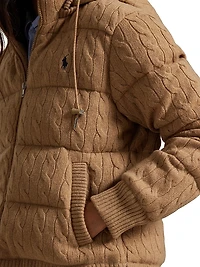 Cable-Knit Hooded Down Coat