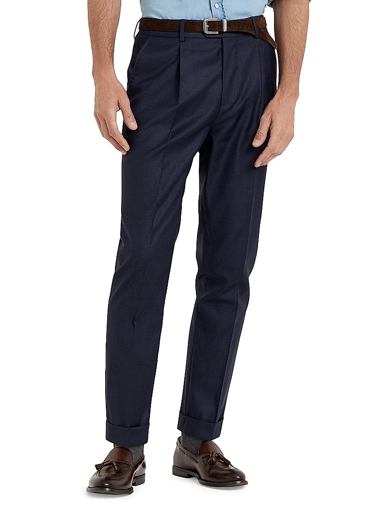 Prince of Wales Leisure Fit Trousers with Pleat