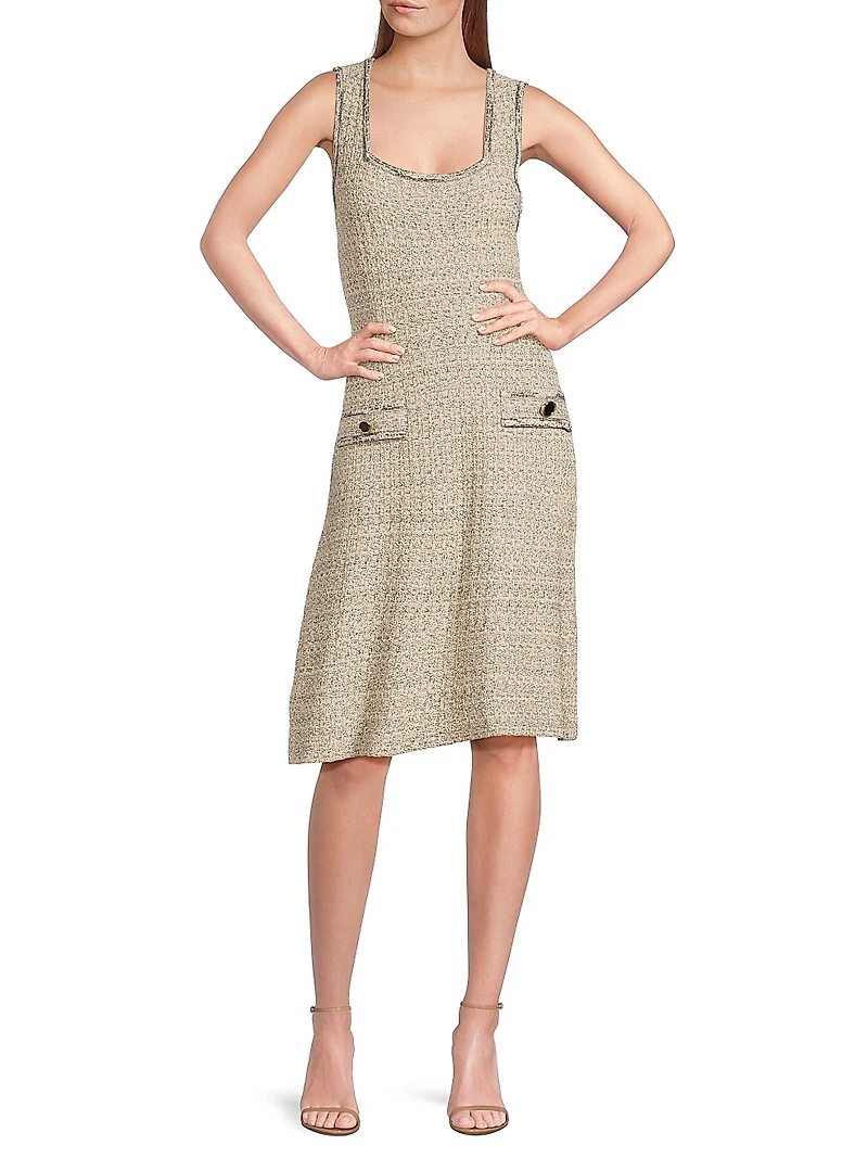 Ming Wang x Tanya Foster Shimmer Knit Tweed A-Line Dress