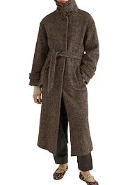 Straight Fit Herringbone Wool Blend Coat
