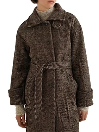 Straight Fit Herringbone Wool Blend Coat