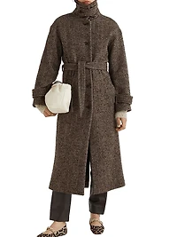 Straight Fit Herringbone Wool Blend Coat