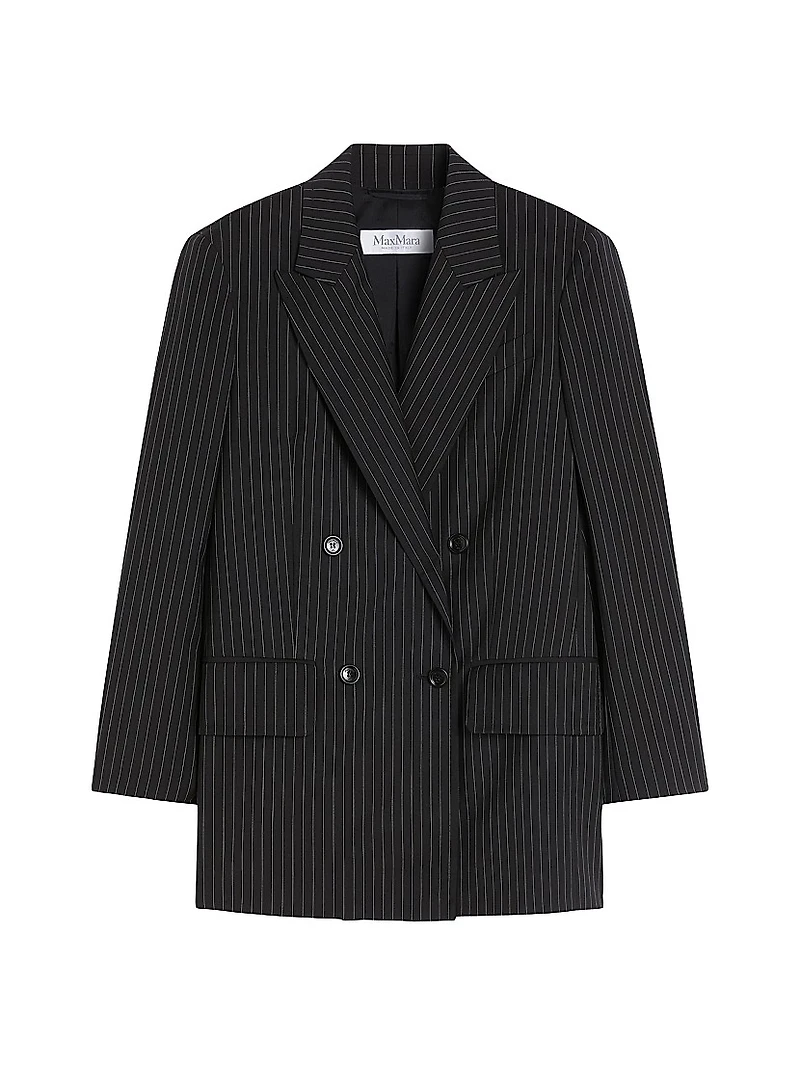 Double Breasted Pinstripe Wool Blazer