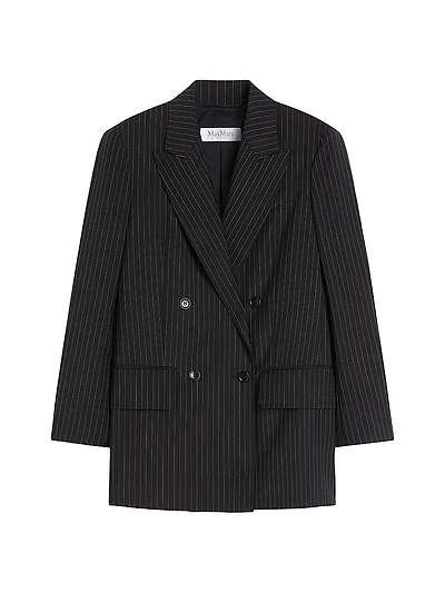 Double Breasted Pinstripe Wool Blazer