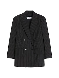 Double Breasted Pinstripe Wool Blazer