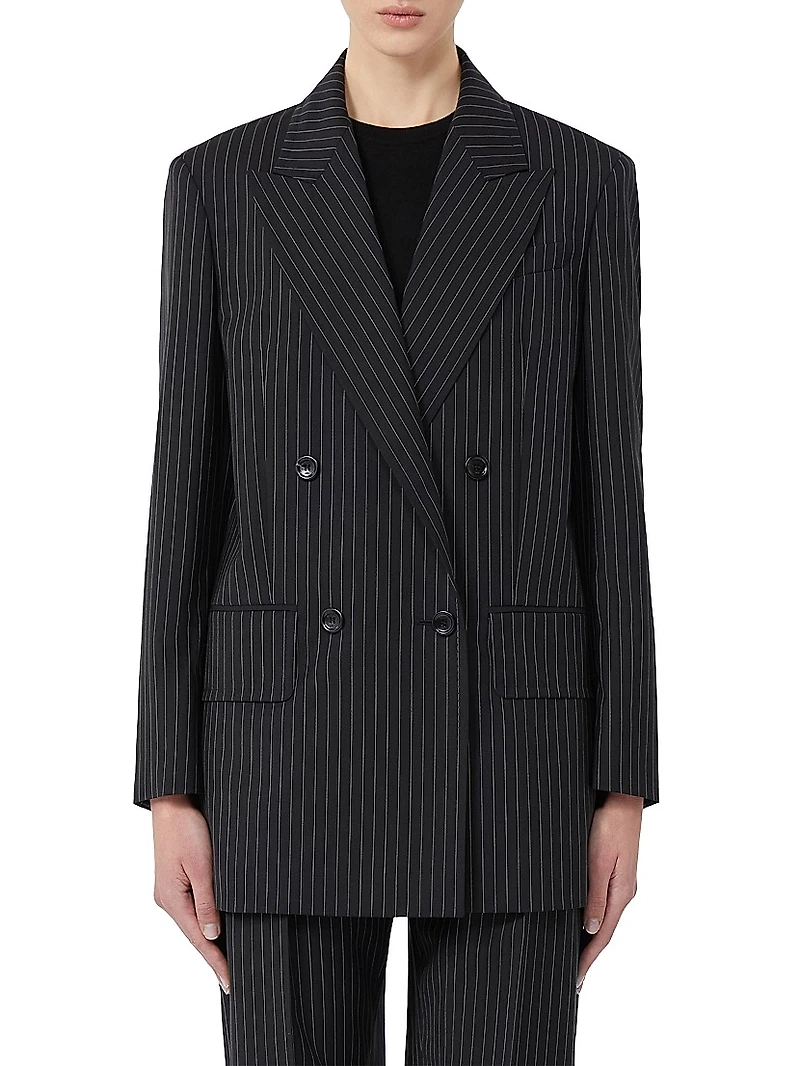Double Breasted Pinstripe Wool Blazer