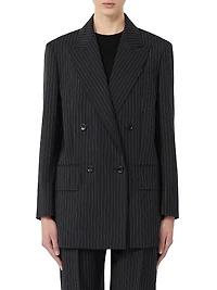 Double Breasted Pinstripe Wool Blazer