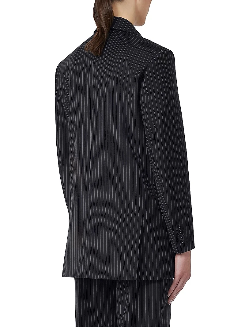 Double Breasted Pinstripe Wool Blazer