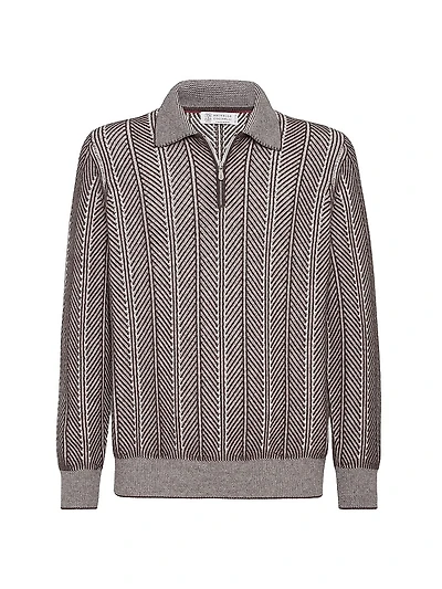 Cashmere Vanisé Chevron Knit Polo Shirt