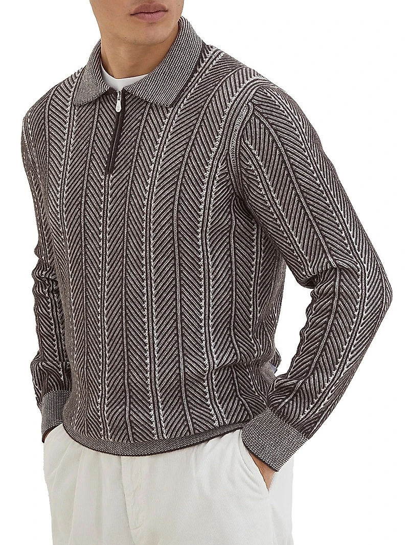 Cashmere Vanisé Chevron Knit Polo Shirt