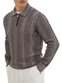 Cashmere Vanisé Chevron Knit Polo Shirt
