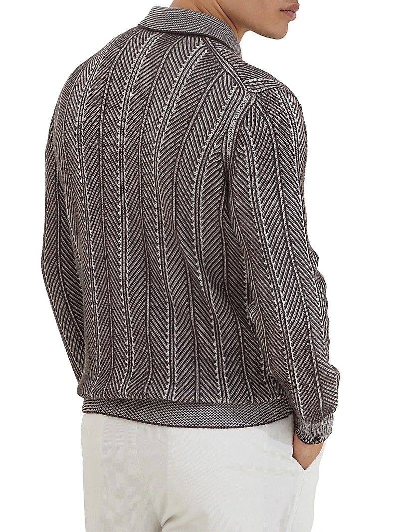 Cashmere Vanisé Chevron Knit Polo Shirt
