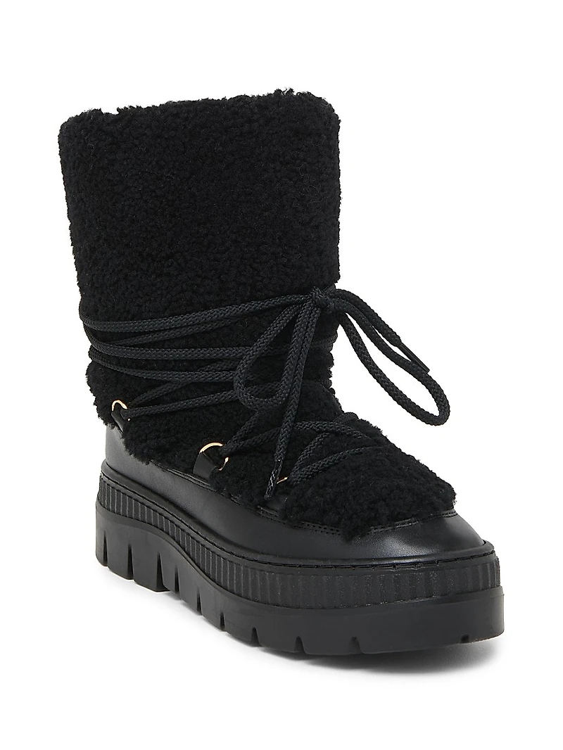 55MM Shearling-Trimmed Leather Ankle Boots