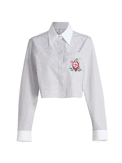 Embroidered Striped Crop Shirt
