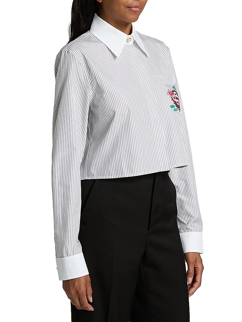 Embroidered Striped Crop Shirt