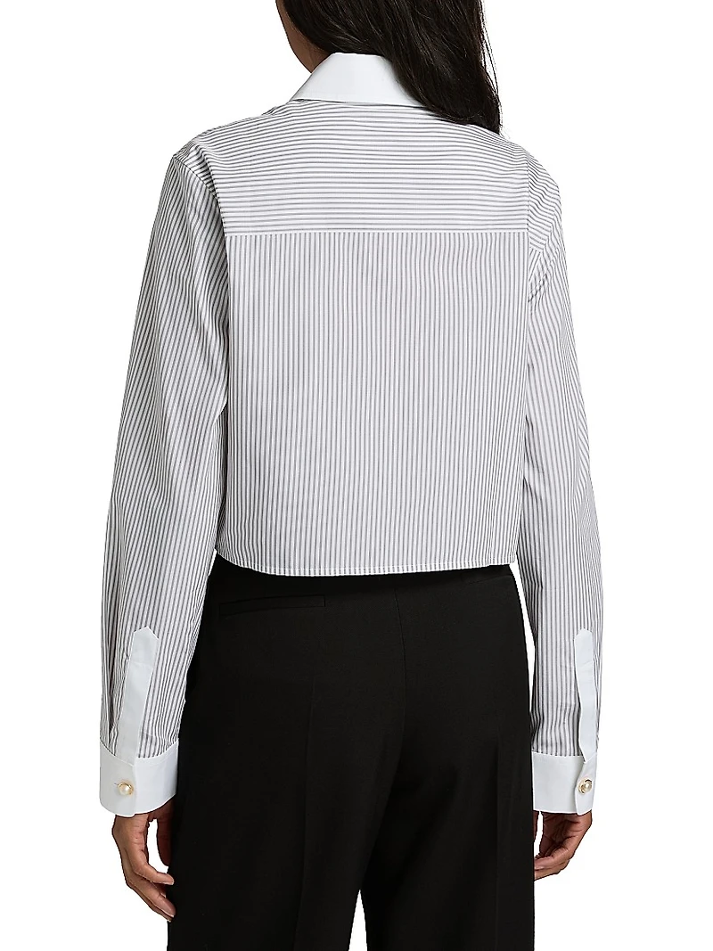 Embroidered Striped Crop Shirt