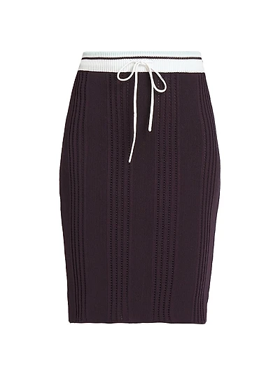 Sporty Rib-Knit Cotton Knee-Length Skirt