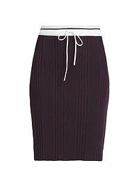 Sporty Rib-Knit Cotton Knee-Length Skirt