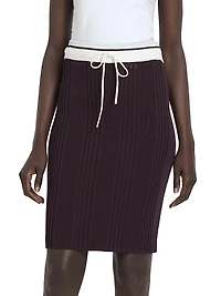 Sporty Rib-Knit Cotton Knee-Length Skirt
