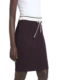 Sporty Rib-Knit Cotton Knee-Length Skirt