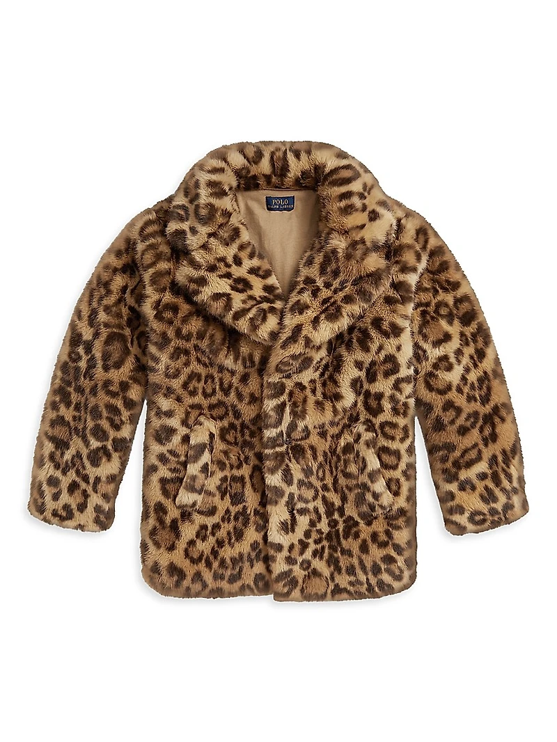 Litlle Girl's & Leopard-Print Faux-Fur Coat