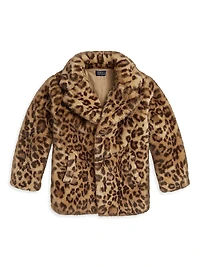 Litlle Girl's & Leopard-Print Faux-Fur Coat