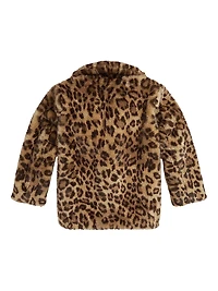 Litlle Girl's & Leopard-Print Faux-Fur Coat