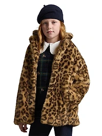 Litlle Girl's & Leopard-Print Faux-Fur Coat