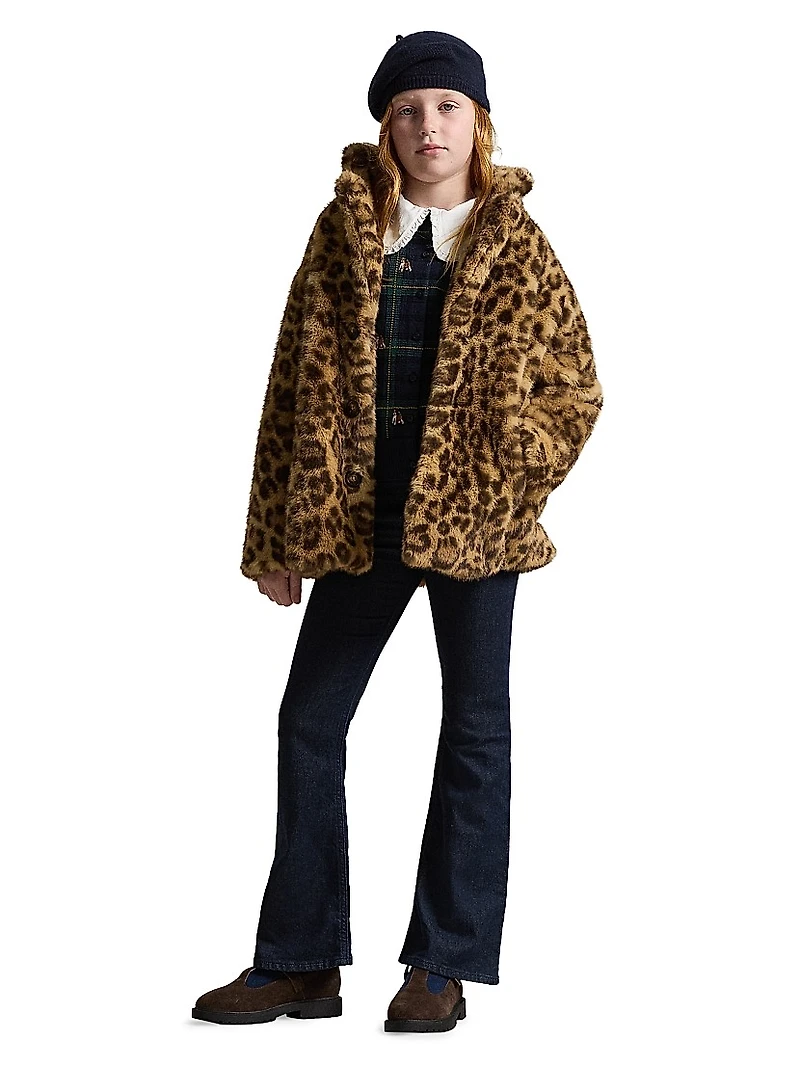 Litlle Girl's & Leopard-Print Faux-Fur Coat