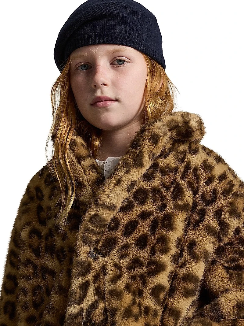 Litlle Girl's & Leopard-Print Faux-Fur Coat