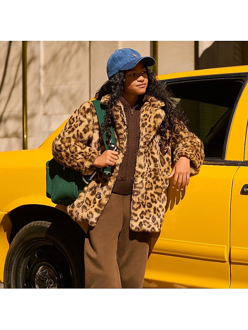 Litlle Girl's & Leopard-Print Faux-Fur Coat
