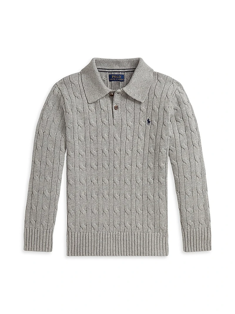 Little Boy's & Cable-Knit Cotton Collared Sweater