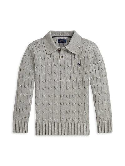 Little Boy's & Cable-Knit Collared Pullover Sweater