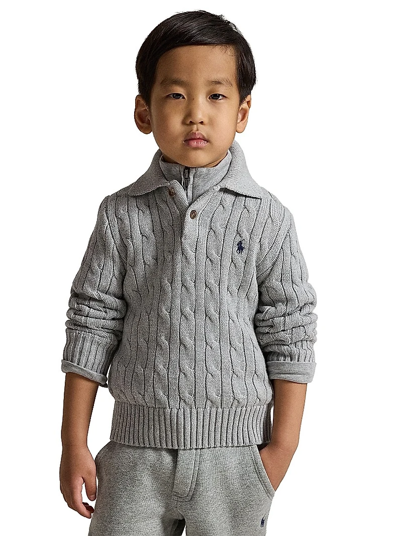 Little Boy's & Cable-Knit Cotton Collared Sweater