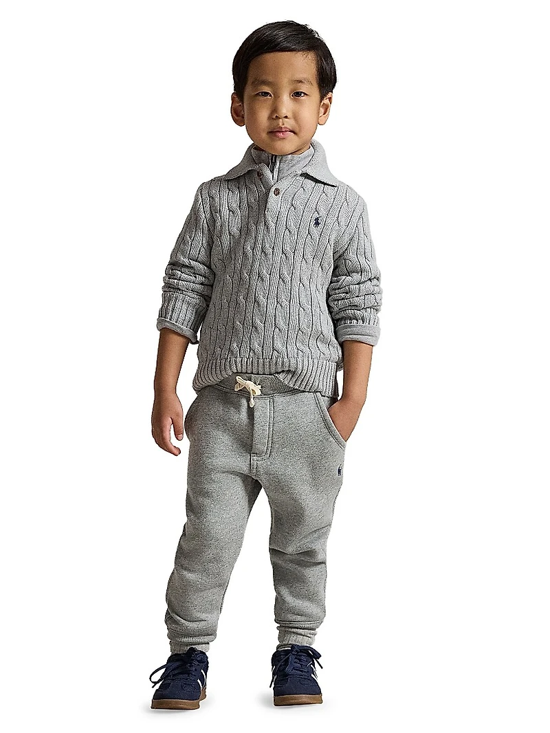 Little Boy's & Cable-Knit Cotton Collared Sweater