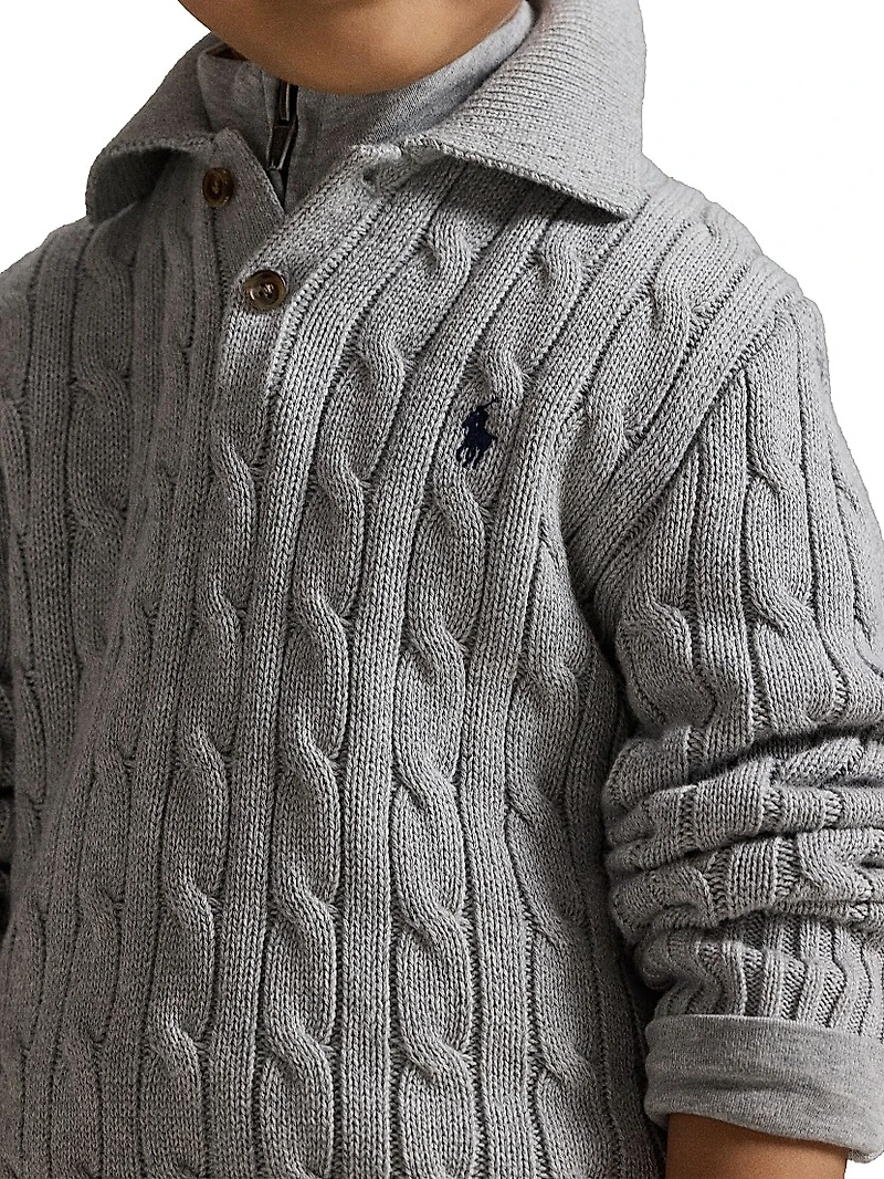 Little Boy's & Cable-Knit Cotton Collared Sweater