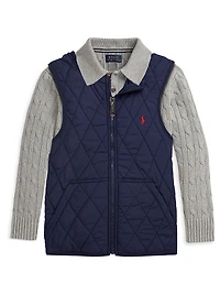 Little Boy's & Cable-Knit Cotton Collared Sweater