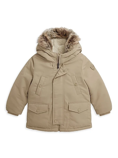 Little Boy's & Faux Fur Trim Down Parka