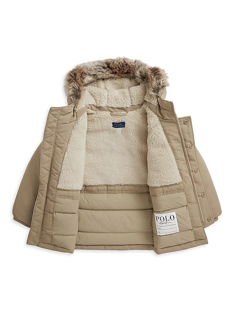 Little Boy's & Faux Fur Trim Down Parka