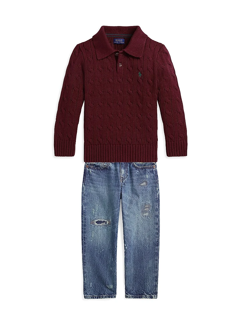 Little Boy's & Cable-Knit Cotton Sweater