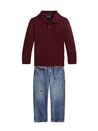 Little Boy's & Cable-Knit Cotton Sweater