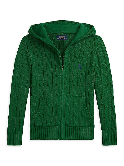 Little Boy's & Cable-Knit Zip-Up Sweater