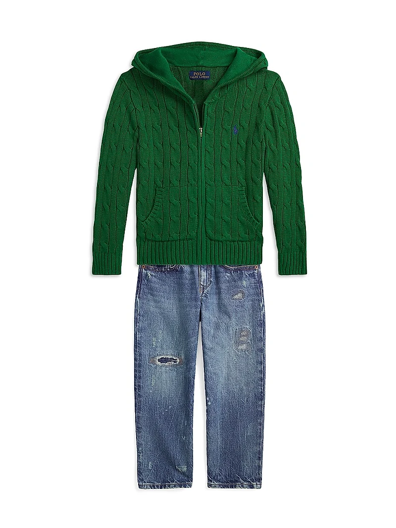 Little Boy's & Cable-Knit Zip-Up Sweater