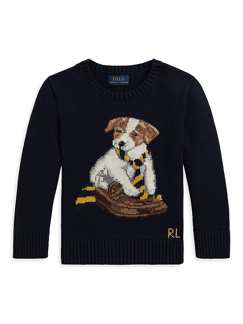 Little Boy's & Dog Intarsia Crewneck Sweater