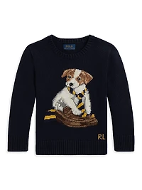 Little Boy's & Dog Intarsia Crewneck Sweater
